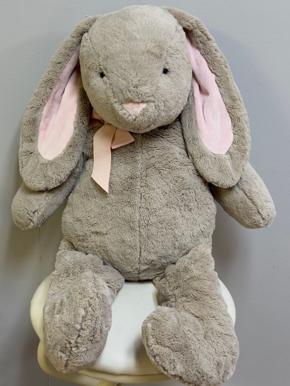 Pottery Barn Kids Grey Bunny Plush with Pink Ear Lining